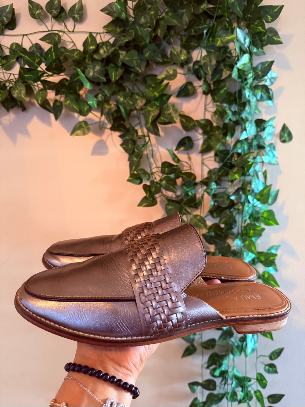 Emu Australia Bronze Metallic Woven Leather Slip-On Mules